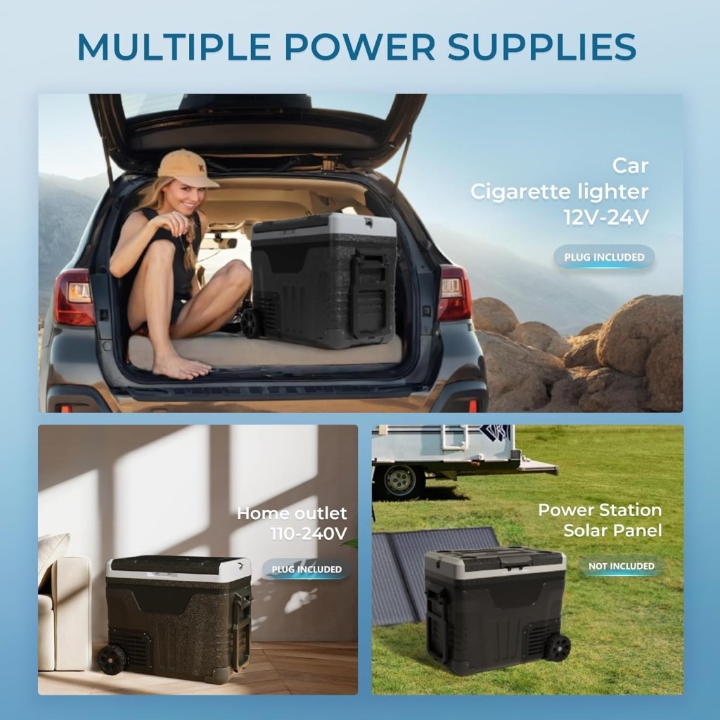 EUHOMY 12 Volt Refrigerator, 53QT(50L) Electric Cooler, Portable Freezer 12V/24V DC 110 - 240V AC, 12V Fridge - 4℉~68℉, 12V Cooler with Wheels & 2 Baskets for Travel, Truck, Boat, Camping - Wigtrends