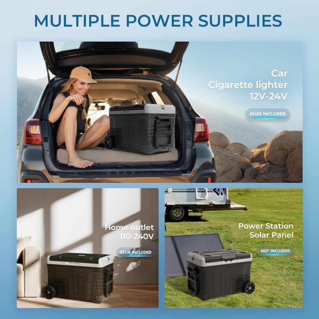 EUHOMY 12 Volt Refrigerator, 53QT(50L) Electric Cooler, Portable Freezer 12V/24V DC 110 - 240V AC, 12V Fridge - 4℉~68℉, 12V Cooler with Wheels & 2 Baskets for Travel, Truck, Boat, Camping - Wigtrends
