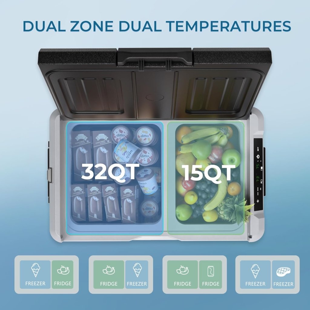 EUHOMY 12 Volt Refrigerator, 53QT(50L) Electric Cooler, Portable Freezer 12V/24V DC 110 - 240V AC, 12V Fridge - 4℉~68℉, 12V Cooler with Wheels & 2 Baskets for Travel, Truck, Boat, Camping - Wigtrends