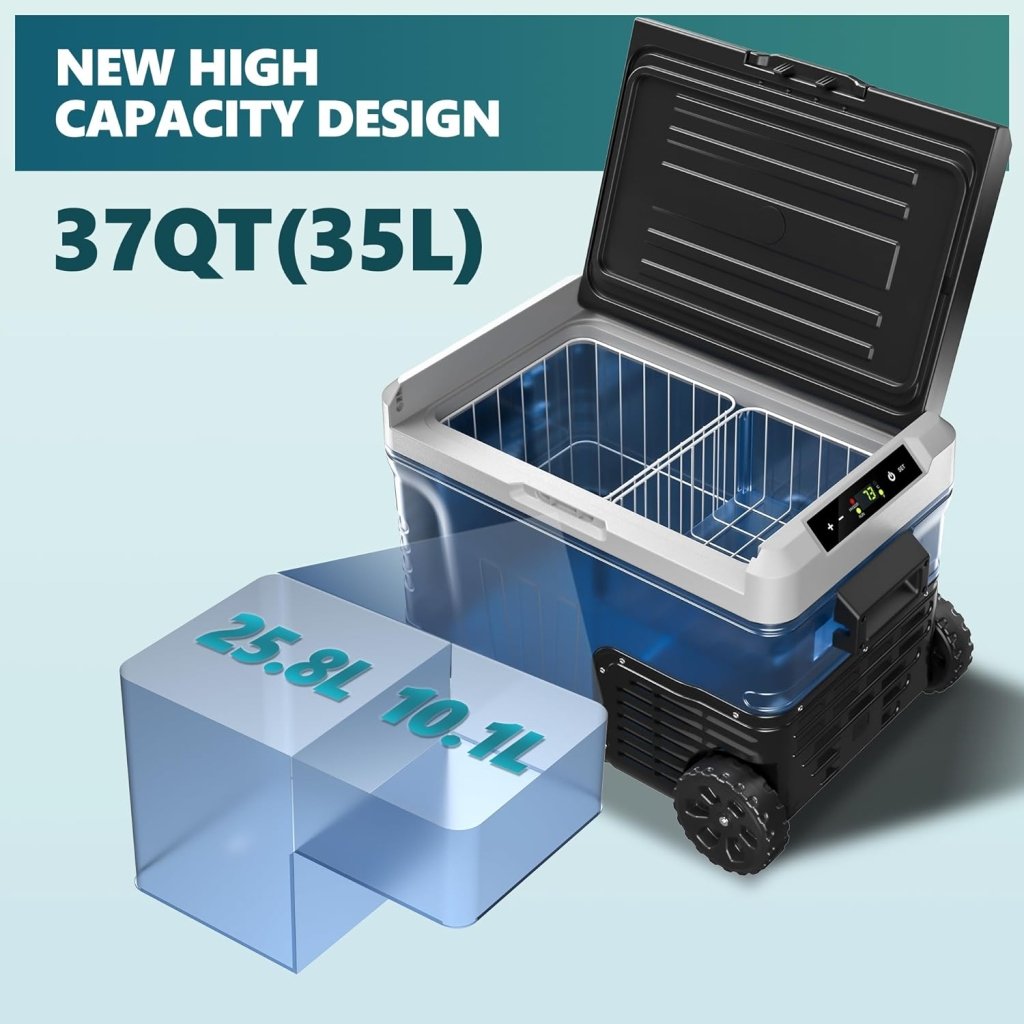 EUHOMY 12 Volt Refrigerator, 53QT(50L) Electric Cooler, Portable Freezer 12V/24V DC 110 - 240V AC, 12V Fridge - 4℉~68℉, 12V Cooler with Wheels & 2 Baskets for Travel, Truck, Boat, Camping - Wigtrends