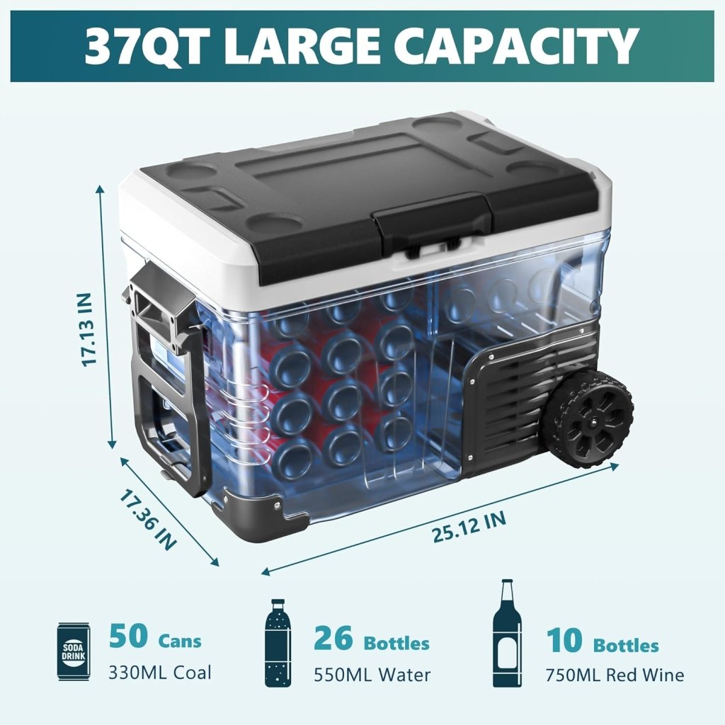 EUHOMY 12 Volt Refrigerator, 53QT(50L) Electric Cooler, Portable Freezer 12V/24V DC 110 - 240V AC, 12V Fridge - 4℉~68℉, 12V Cooler with Wheels & 2 Baskets for Travel, Truck, Boat, Camping - Wigtrends