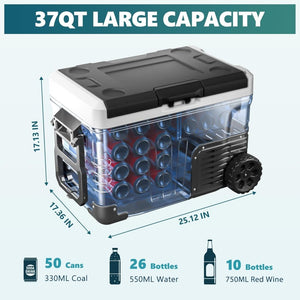 EUHOMY 12 Volt Refrigerator, 53QT(50L) Electric Cooler, Portable Freezer 12V/24V DC 110 - 240V AC, 12V Fridge - 4℉~68℉, 12V Cooler with Wheels & 2 Baskets for Travel, Truck, Boat, Camping - Wigtrends