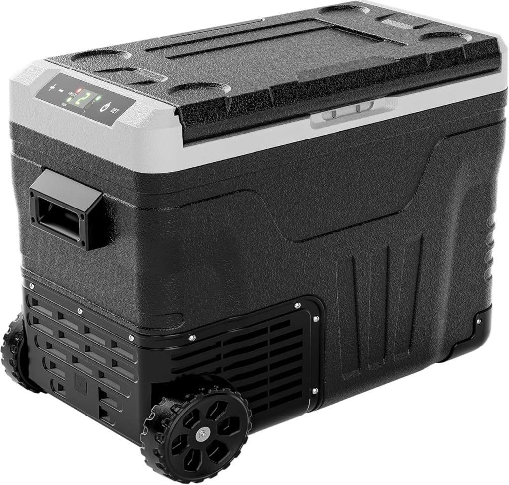 EUHOMY 12 Volt Refrigerator, 53QT(50L) Electric Cooler, Portable Freezer 12V/24V DC 110 - 240V AC, 12V Fridge - 4℉~68℉, 12V Cooler with Wheels & 2 Baskets for Travel, Truck, Boat, Camping - Wigtrends
