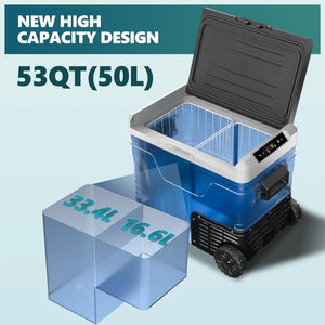 EUHOMY 12 Volt Refrigerator, 53QT(50L) Electric Cooler, Portable Freezer 12V/24V DC 110 - 240V AC, 12V Fridge - 4℉~68℉, 12V Cooler with Wheels & 2 Baskets for Travel, Truck, Boat, Camping - Wigtrends