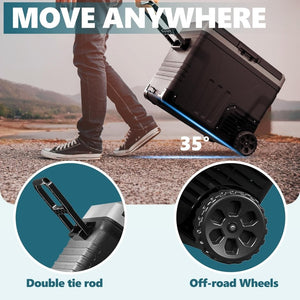 EUHOMY 12 Volt Refrigerator, 53QT(50L) Electric Cooler, Portable Freezer 12V/24V DC 110 - 240V AC, 12V Fridge - 4℉~68℉, 12V Cooler with Wheels & 2 Baskets for Travel, Truck, Boat, Camping - Wigtrends