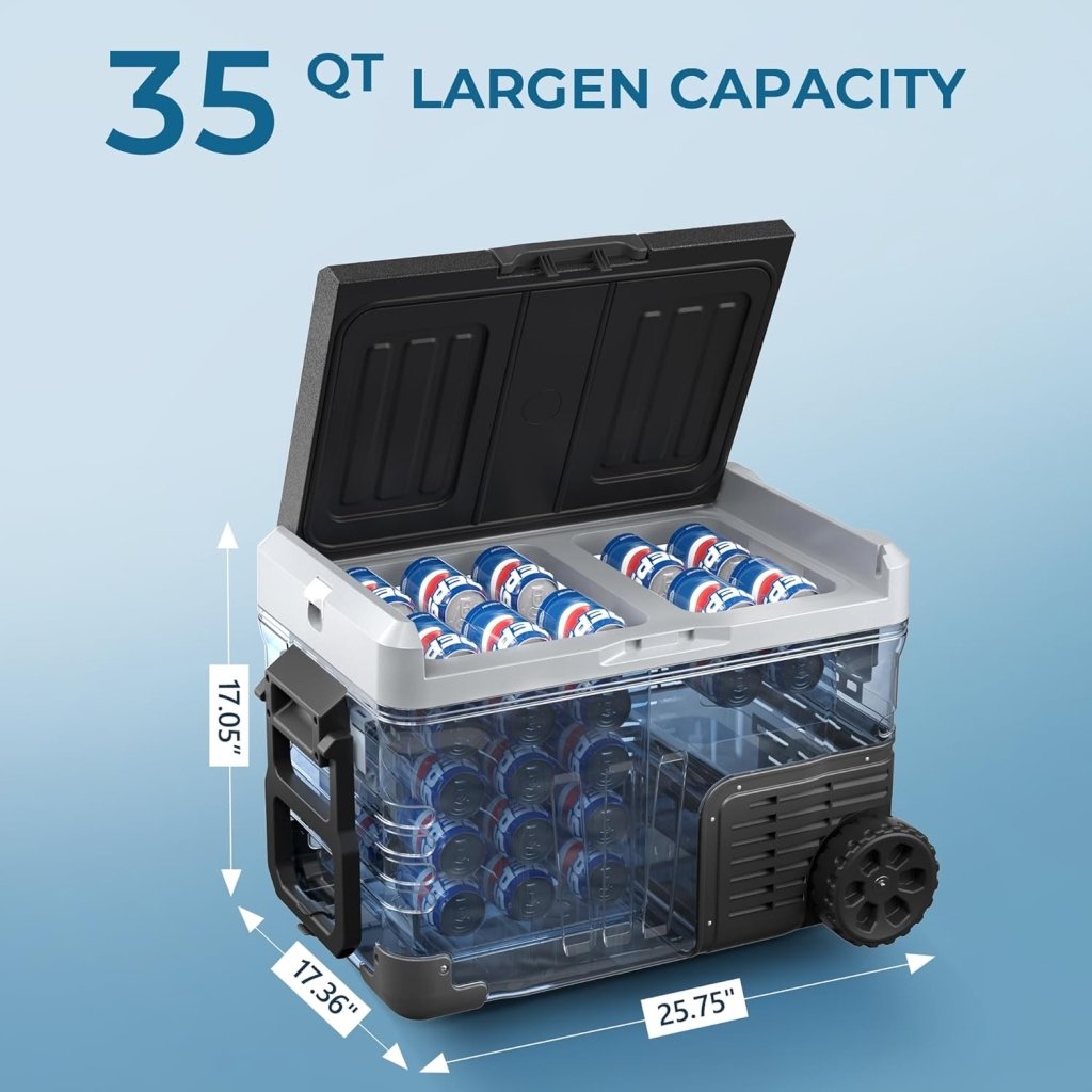 EUHOMY 12 Volt Refrigerator, 53QT(50L) Electric Cooler, Portable Freezer 12V/24V DC 110 - 240V AC, 12V Fridge - 4℉~68℉, 12V Cooler with Wheels & 2 Baskets for Travel, Truck, Boat, Camping - Wigtrends