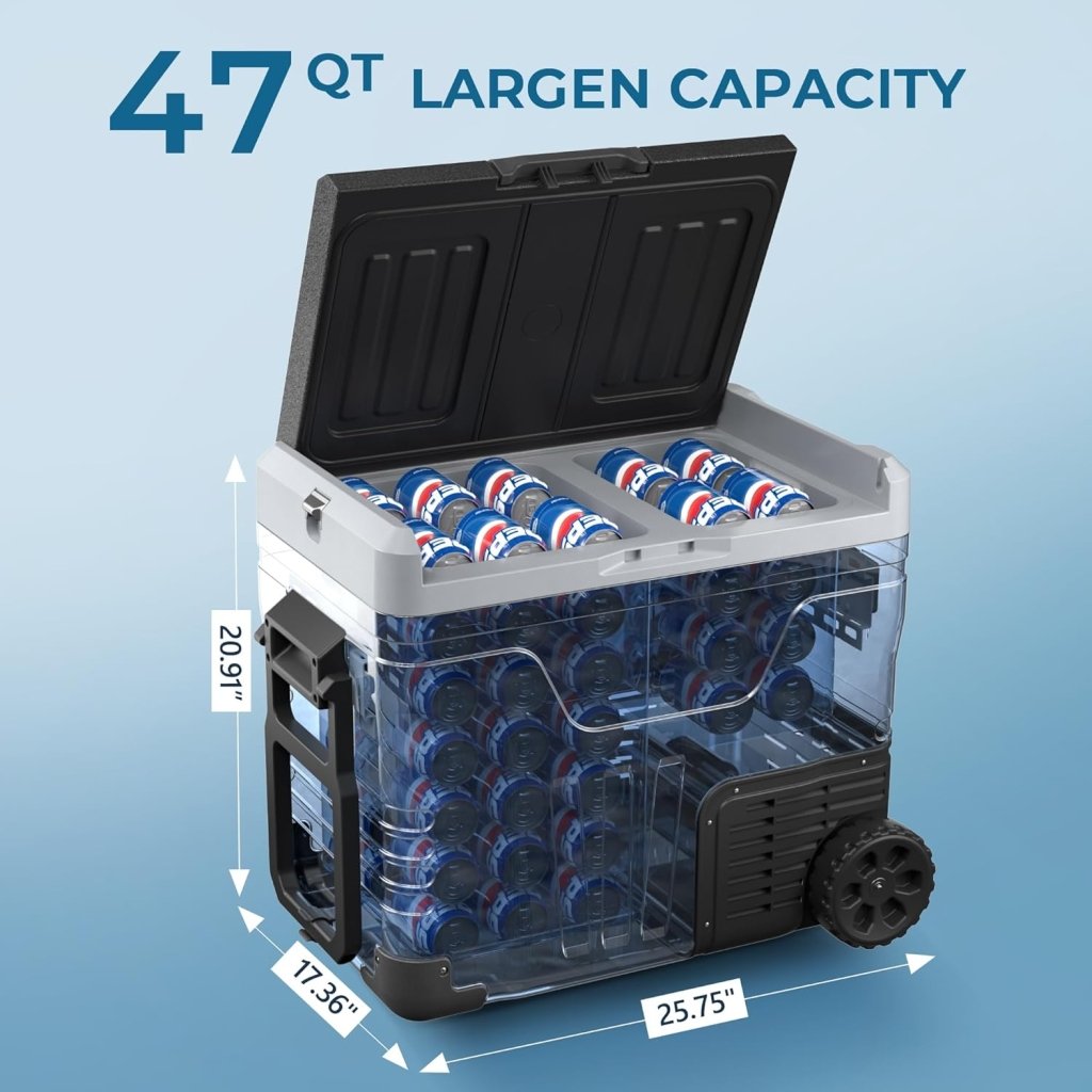 EUHOMY 12 Volt Refrigerator, 53QT(50L) Electric Cooler, Portable Freezer 12V/24V DC 110 - 240V AC, 12V Fridge - 4℉~68℉, 12V Cooler with Wheels & 2 Baskets for Travel, Truck, Boat, Camping - Wigtrends