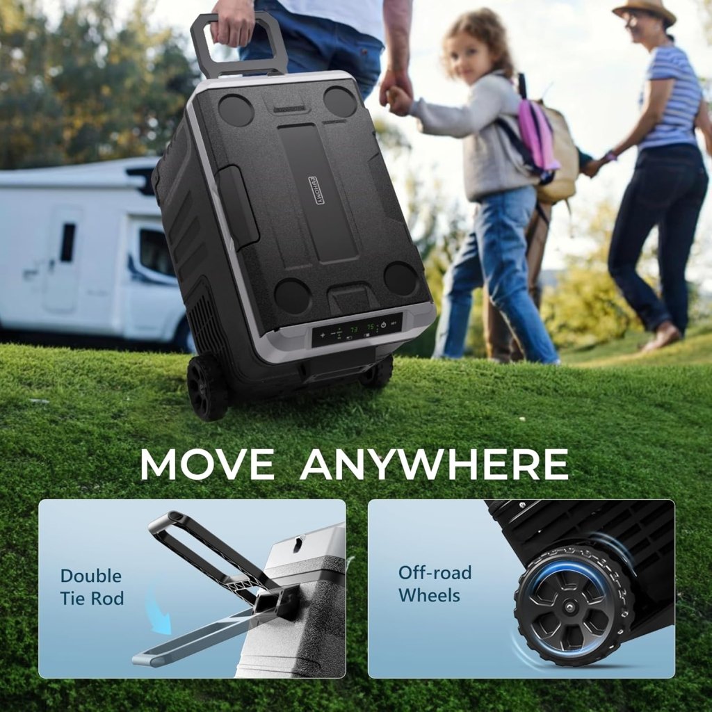 EUHOMY 12 Volt Refrigerator, 53QT(50L) Electric Cooler, Portable Freezer 12V/24V DC 110 - 240V AC, 12V Fridge - 4℉~68℉, 12V Cooler with Wheels & 2 Baskets for Travel, Truck, Boat, Camping - Wigtrends
