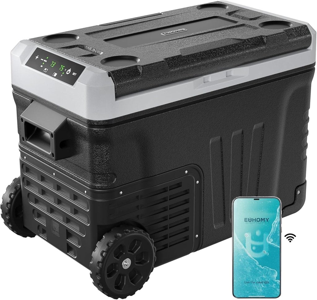 EUHOMY 12 Volt Refrigerator, 53QT(50L) Electric Cooler, Portable Freezer 12V/24V DC 110 - 240V AC, 12V Fridge - 4℉~68℉, 12V Cooler with Wheels & 2 Baskets for Travel, Truck, Boat, Camping - Wigtrends