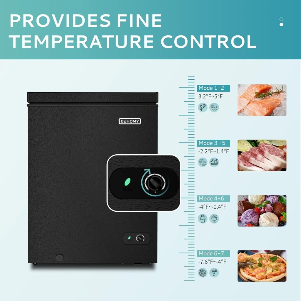 EUHOMY 3.5 Cu.Ft Chest Freezer with Removable Basket, Small Deep Freezer Adjustable 7 Thermostat, Quiet Mini Freezer Free - Standing Top Door, Energy Saving for Apartment/Garage/Basement/Dorm/Home,Black - Wigtrends