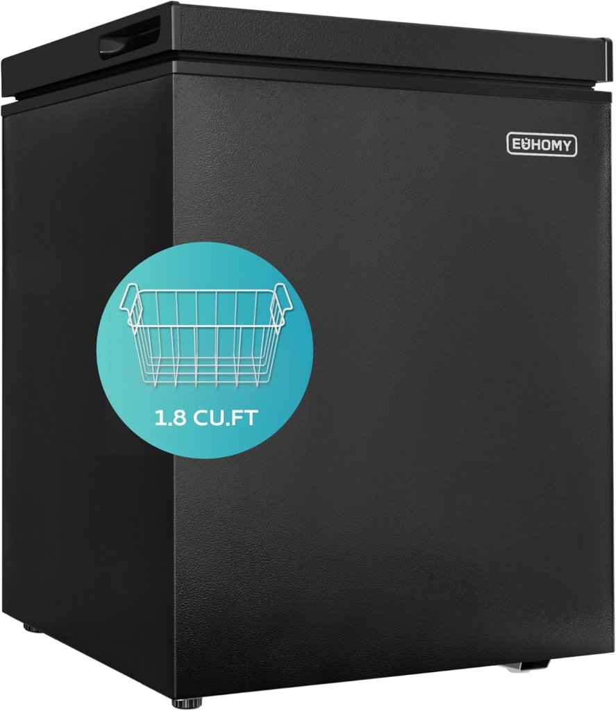 EUHOMY 3.5 Cu.Ft Chest Freezer with Removable Basket, Small Deep Freezer Adjustable 7 Thermostat, Quiet Mini Freezer Free - Standing Top Door, Energy Saving for Apartment/Garage/Basement/Dorm/Home,Black - Wigtrends