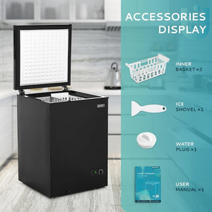 EUHOMY 3.5 Cu.Ft Chest Freezer with Removable Basket, Small Deep Freezer Adjustable 7 Thermostat, Quiet Mini Freezer Free - Standing Top Door, Energy Saving for Apartment/Garage/Basement/Dorm/Home,Black - Wigtrends