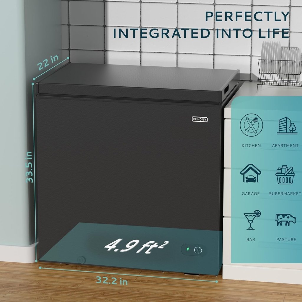EUHOMY 3.5 Cu.Ft Chest Freezer with Removable Basket, Small Deep Freezer Adjustable 7 Thermostat, Quiet Mini Freezer Free - Standing Top Door, Energy Saving for Apartment/Garage/Basement/Dorm/Home,Black - Wigtrends
