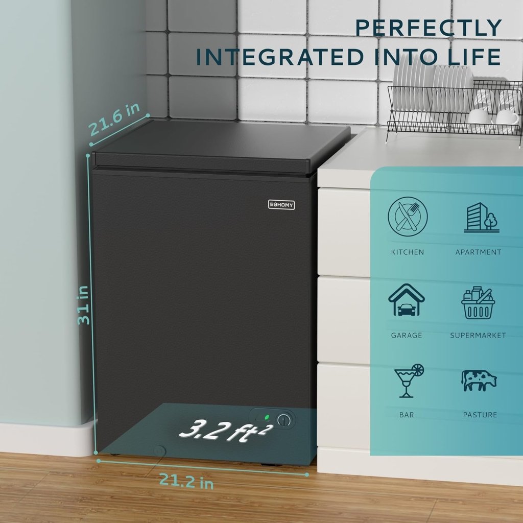 EUHOMY 3.5 Cu.Ft Chest Freezer with Removable Basket, Small Deep Freezer Adjustable 7 Thermostat, Quiet Mini Freezer Free - Standing Top Door, Energy Saving for Apartment/Garage/Basement/Dorm/Home,Black - Wigtrends