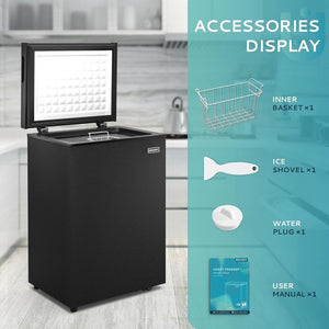 EUHOMY 3.5 Cu.Ft Chest Freezer with Removable Basket, Small Deep Freezer Adjustable 7 Thermostat, Quiet Mini Freezer Free - Standing Top Door, Energy Saving for Apartment/Garage/Basement/Dorm/Home,Black - Wigtrends