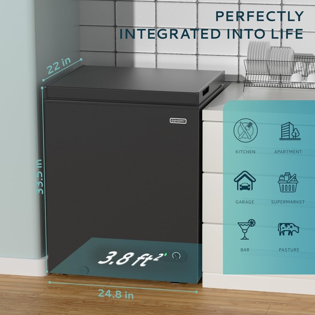 EUHOMY 3.5 Cu.Ft Chest Freezer with Removable Basket, Small Deep Freezer Adjustable 7 Thermostat, Quiet Mini Freezer Free - Standing Top Door, Energy Saving for Apartment/Garage/Basement/Dorm/Home,Black - Wigtrends