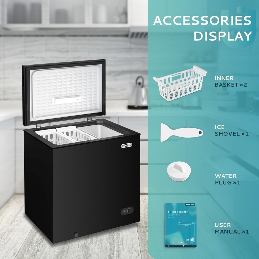 EUHOMY 3.5 Cu.Ft Chest Freezer with Removable Basket, Small Deep Freezer Adjustable 7 Thermostat, Quiet Mini Freezer Free - Standing Top Door, Energy Saving for Apartment/Garage/Basement/Dorm/Home,Black - Wigtrends