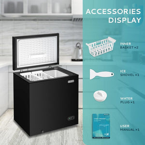 EUHOMY 3.5 Cu.Ft Chest Freezer with Removable Basket, Small Deep Freezer Adjustable 7 Thermostat, Quiet Mini Freezer Free - Standing Top Door, Energy Saving for Apartment/Garage/Basement/Dorm/Home,Black - Wigtrends