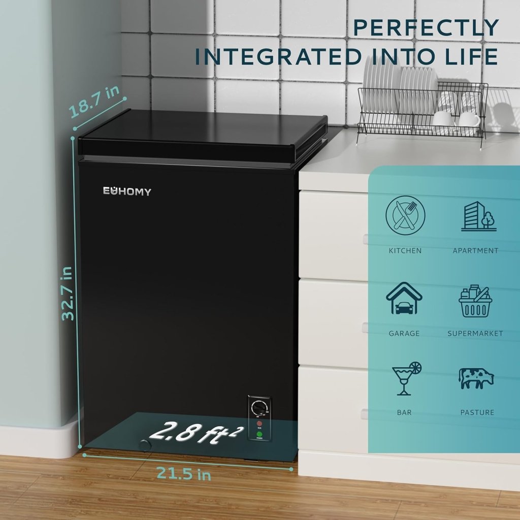 EUHOMY 3.5 Cu.Ft Chest Freezer with Removable Basket, Small Deep Freezer Adjustable 7 Thermostat, Quiet Mini Freezer Free - Standing Top Door, Energy Saving for Apartment/Garage/Basement/Dorm/Home,Black - Wigtrends