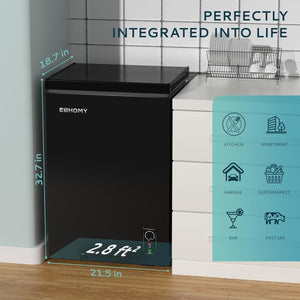 EUHOMY 3.5 Cu.Ft Chest Freezer with Removable Basket, Small Deep Freezer Adjustable 7 Thermostat, Quiet Mini Freezer Free - Standing Top Door, Energy Saving for Apartment/Garage/Basement/Dorm/Home,Black - Wigtrends