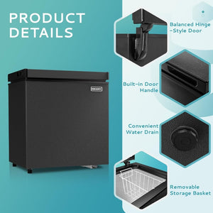EUHOMY 3.5 Cu.Ft Chest Freezer with Removable Basket, Small Deep Freezer Adjustable 7 Thermostat, Quiet Mini Freezer Free - Standing Top Door, Energy Saving for Apartment/Garage/Basement/Dorm/Home,Black - Wigtrends