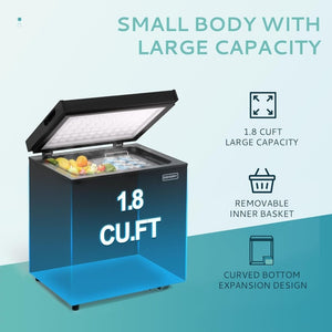 EUHOMY 3.5 Cu.Ft Chest Freezer with Removable Basket, Small Deep Freezer Adjustable 7 Thermostat, Quiet Mini Freezer Free - Standing Top Door, Energy Saving for Apartment/Garage/Basement/Dorm/Home,Black - Wigtrends