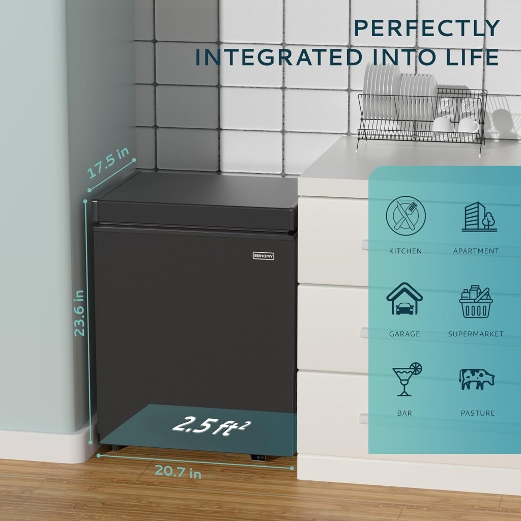 EUHOMY 3.5 Cu.Ft Chest Freezer with Removable Basket, Small Deep Freezer Adjustable 7 Thermostat, Quiet Mini Freezer Free - Standing Top Door, Energy Saving for Apartment/Garage/Basement/Dorm/Home,Black - Wigtrends
