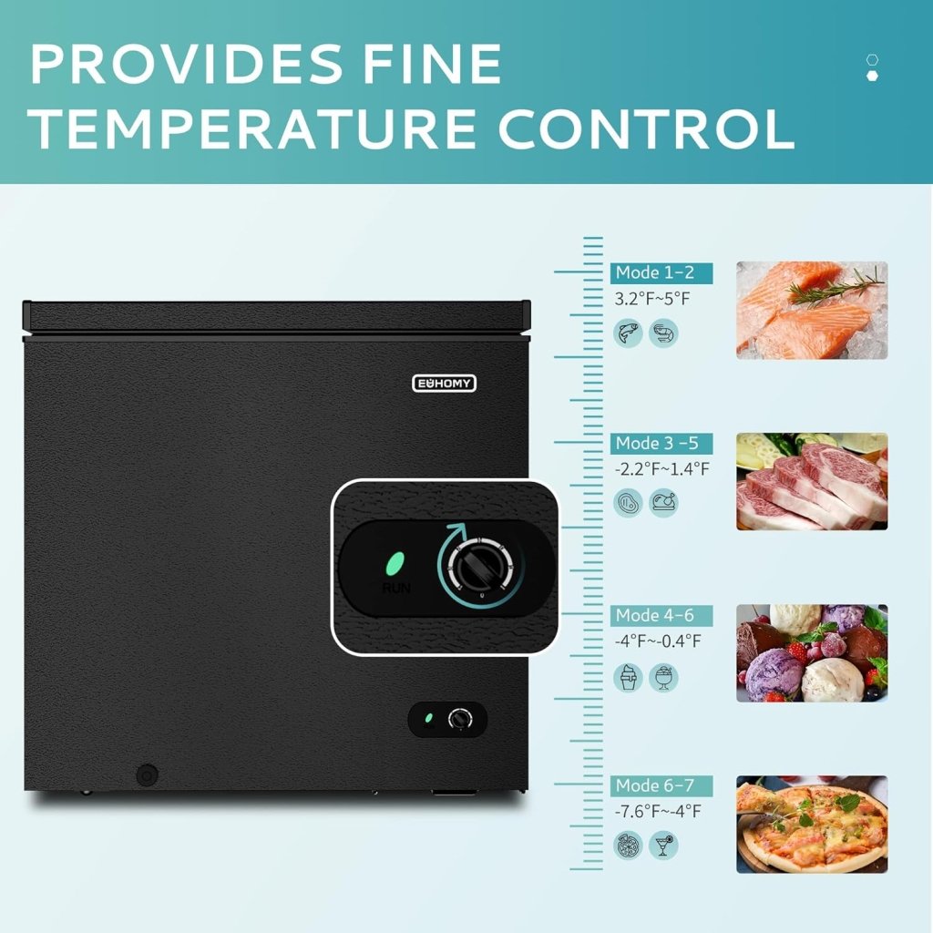 EUHOMY 3.5 Cu.Ft Chest Freezer with Removable Basket, Small Deep Freezer Adjustable 7 Thermostat, Quiet Mini Freezer Free - Standing Top Door, Energy Saving for Apartment/Garage/Basement/Dorm/Home,Black - Wigtrends