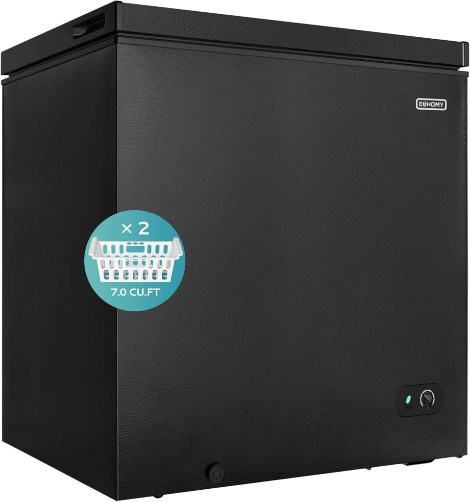 EUHOMY 3.5 Cu.Ft Chest Freezer with Removable Basket, Small Deep Freezer Adjustable 7 Thermostat, Quiet Mini Freezer Free - Standing Top Door, Energy Saving for Apartment/Garage/Basement/Dorm/Home,Black - Wigtrends