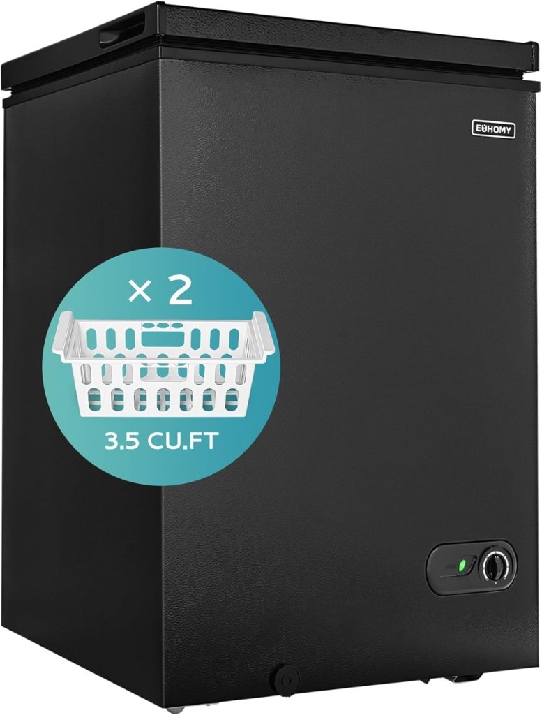 EUHOMY 3.5 Cu.Ft Chest Freezer with Removable Basket, Small Deep Freezer Adjustable 7 Thermostat, Quiet Mini Freezer Free - Standing Top Door, Energy Saving for Apartment/Garage/Basement/Dorm/Home,Black - Wigtrends
