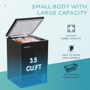 EUHOMY 3.5 Cu.Ft Chest Freezer with Removable Basket, Small Deep Freezer Adjustable 7 Thermostat, Quiet Mini Freezer Free - Standing Top Door, Energy Saving for Apartment/Garage/Basement/Dorm/Home,Black - Wigtrends
