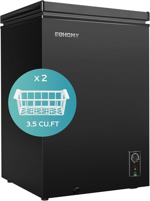 EUHOMY 3.5 Cu.Ft Chest Freezer with Removable Basket, Small Deep Freezer Adjustable 7 Thermostat, Quiet Mini Freezer Free - Standing Top Door, Energy Saving for Apartment/Garage/Basement/Dorm/Home,Black - Wigtrends