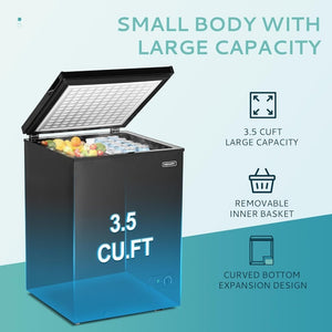 EUHOMY 3.5 Cu.Ft Chest Freezer with Removable Basket, Small Deep Freezer Adjustable 7 Thermostat, Quiet Mini Freezer Free - Standing Top Door, Energy Saving for Apartment/Garage/Basement/Dorm/Home,Black - Wigtrends