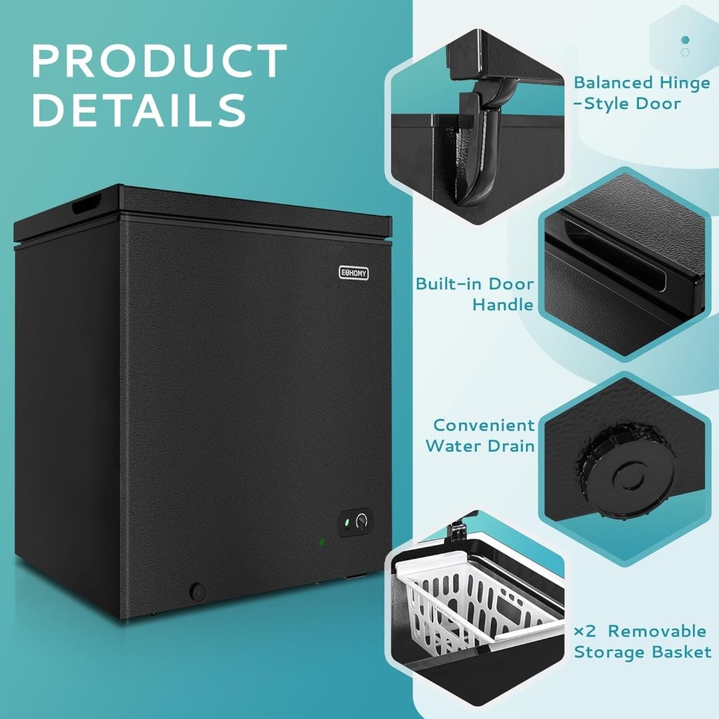 EUHOMY 3.5 Cu.Ft Chest Freezer with Removable Basket, Small Deep Freezer Adjustable 7 Thermostat, Quiet Mini Freezer Free - Standing Top Door, Energy Saving for Apartment/Garage/Basement/Dorm/Home,Black - Wigtrends