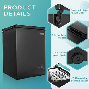 EUHOMY 3.5 Cu.Ft Chest Freezer with Removable Basket, Small Deep Freezer Adjustable 7 Thermostat, Quiet Mini Freezer Free - Standing Top Door, Energy Saving for Apartment/Garage/Basement/Dorm/Home,Black - Wigtrends