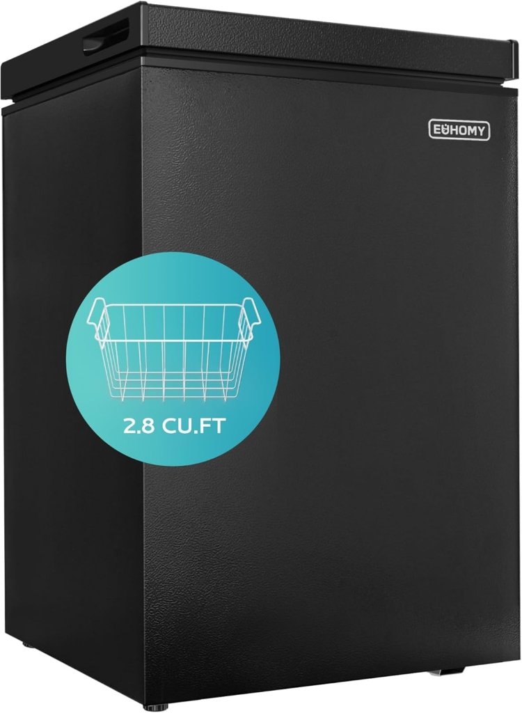 EUHOMY 3.5 Cu.Ft Chest Freezer with Removable Basket, Small Deep Freezer Adjustable 7 Thermostat, Quiet Mini Freezer Free - Standing Top Door, Energy Saving for Apartment/Garage/Basement/Dorm/Home,Black - Wigtrends