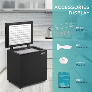 EUHOMY 3.5 Cu.Ft Chest Freezer with Removable Basket, Small Deep Freezer Adjustable 7 Thermostat, Quiet Mini Freezer Free - Standing Top Door, Energy Saving for Apartment/Garage/Basement/Dorm/Home,Black - Wigtrends