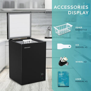 EUHOMY 3.5 Cu.Ft Chest Freezer with Removable Basket, Small Deep Freezer Adjustable 7 Thermostat, Quiet Mini Freezer Free - Standing Top Door, Energy Saving for Apartment/Garage/Basement/Dorm/Home,Black - Wigtrends