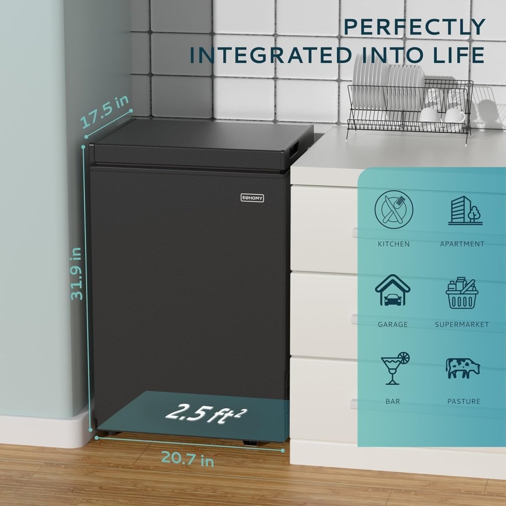 EUHOMY 3.5 Cu.Ft Chest Freezer with Removable Basket, Small Deep Freezer Adjustable 7 Thermostat, Quiet Mini Freezer Free - Standing Top Door, Energy Saving for Apartment/Garage/Basement/Dorm/Home,Black - Wigtrends