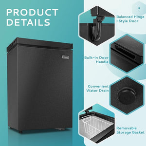 EUHOMY 3.5 Cu.Ft Chest Freezer with Removable Basket, Small Deep Freezer Adjustable 7 Thermostat, Quiet Mini Freezer Free - Standing Top Door, Energy Saving for Apartment/Garage/Basement/Dorm/Home,Black - Wigtrends