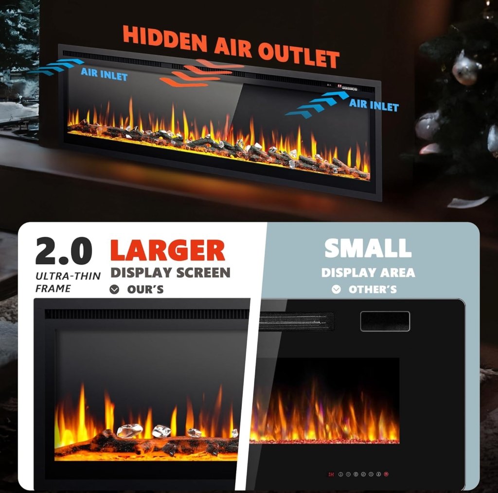 EUHOMY 50 Inch Electric Fireplace Wall Recessed and Wall Mounted with Adjustable Flame Color, Fireplace Heater with Remote Control, Linear Fireplace with Timer, Touch Screen, Log & Crystal, 750/1500W - Wigtrends