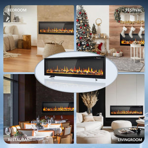 EUHOMY 50 Inch Electric Fireplace Wall Recessed and Wall Mounted with Adjustable Flame Color, Fireplace Heater with Remote Control, Linear Fireplace with Timer, Touch Screen, Log & Crystal, 750/1500W - Wigtrends