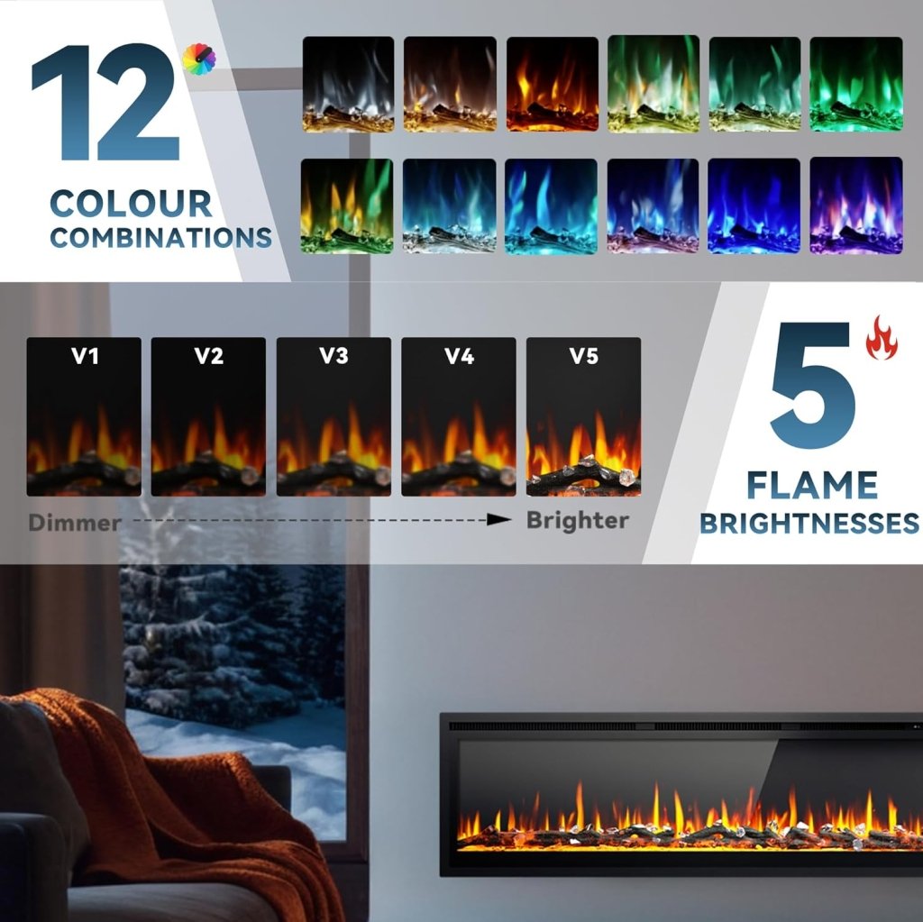 EUHOMY 50 Inch Electric Fireplace Wall Recessed and Wall Mounted with Adjustable Flame Color, Fireplace Heater with Remote Control, Linear Fireplace with Timer, Touch Screen, Log & Crystal, 750/1500W - Wigtrends