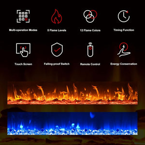 EUHOMY 50 Inch Electric Fireplace Wall Recessed and Wall Mounted with Adjustable Flame Color, Fireplace Heater with Remote Control, Linear Fireplace with Timer, Touch Screen, Log & Crystal, 750/1500W - Wigtrends