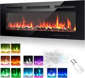 EUHOMY 50 Inch Electric Fireplace Wall Recessed and Wall Mounted with Adjustable Flame Color, Fireplace Heater with Remote Control, Linear Fireplace with Timer, Touch Screen, Log & Crystal, 750/1500W - Wigtrends