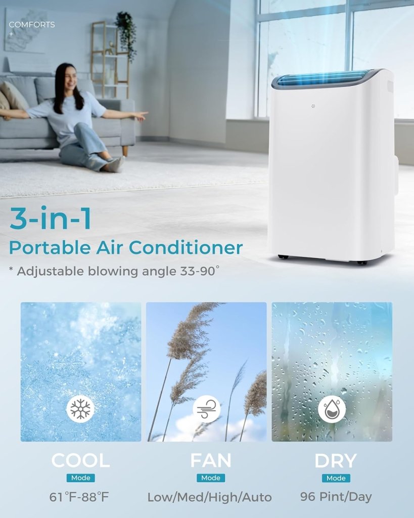 EUHOMY 8,000 BTU Portable Air Conditioners, 4 - in - 1 Portable AC Unit Up to 350 Sq.Ft, 4 Modes Quiet Air Conditioner with Remote Control, Cool, Fan, Dehumidifier, 24H Timer, Bedroom, Office, Apartments - Wigtrends