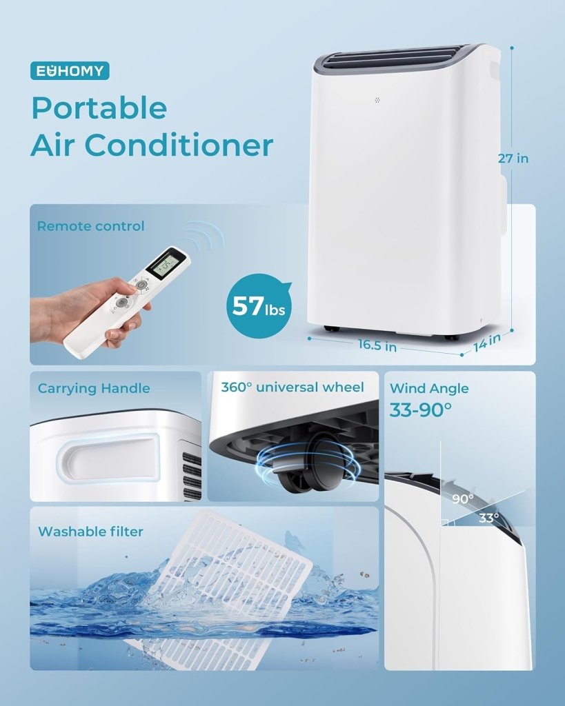 EUHOMY 8,000 BTU Portable Air Conditioners, 4 - in - 1 Portable AC Unit Up to 350 Sq.Ft, 4 Modes Quiet Air Conditioner with Remote Control, Cool, Fan, Dehumidifier, 24H Timer, Bedroom, Office, Apartments - Wigtrends