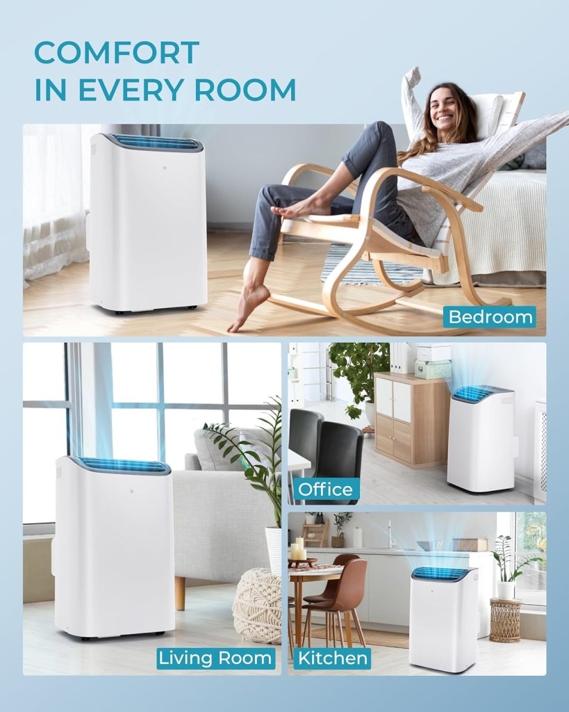 EUHOMY 8,000 BTU Portable Air Conditioners, 4 - in - 1 Portable AC Unit Up to 350 Sq.Ft, 4 Modes Quiet Air Conditioner with Remote Control, Cool, Fan, Dehumidifier, 24H Timer, Bedroom, Office, Apartments - Wigtrends