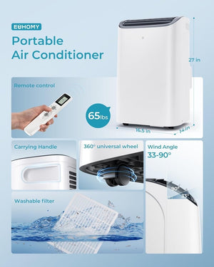 EUHOMY 8,000 BTU Portable Air Conditioners, 4 - in - 1 Portable AC Unit Up to 350 Sq.Ft, 4 Modes Quiet Air Conditioner with Remote Control, Cool, Fan, Dehumidifier, 24H Timer, Bedroom, Office, Apartments - Wigtrends