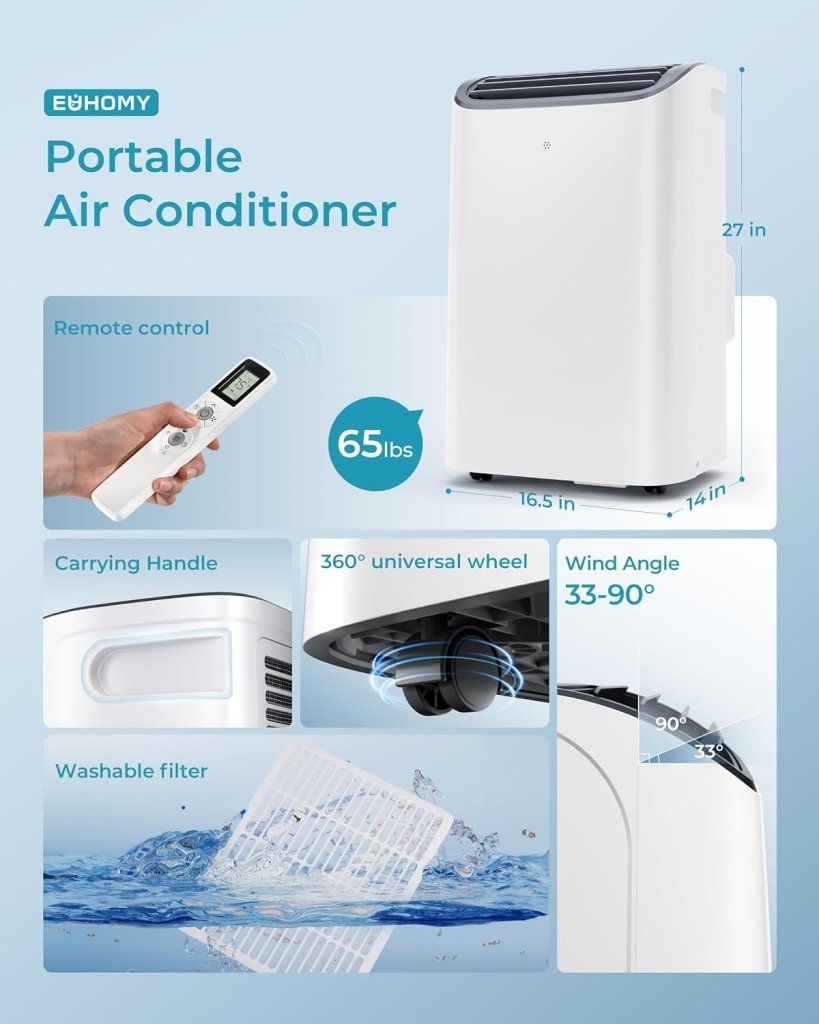 EUHOMY 8,000 BTU Portable Air Conditioners, 4 - in - 1 Portable AC Unit Up to 350 Sq.Ft, 4 Modes Quiet Air Conditioner with Remote Control, Cool, Fan, Dehumidifier, 24H Timer, Bedroom, Office, Apartments - Wigtrends